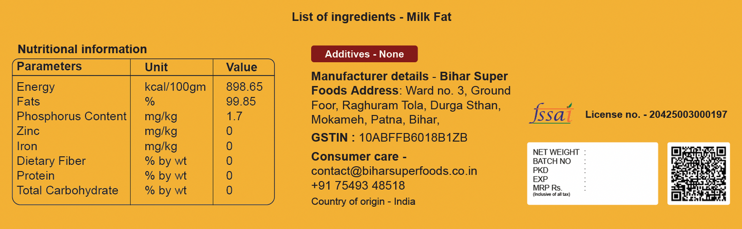 Pure Cow Ghee | 500gm | BIHAR SUPER FOODS