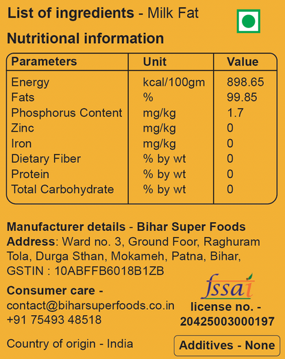 Pure Cow Ghee | 1kg | BIHAR SUPER FOODS